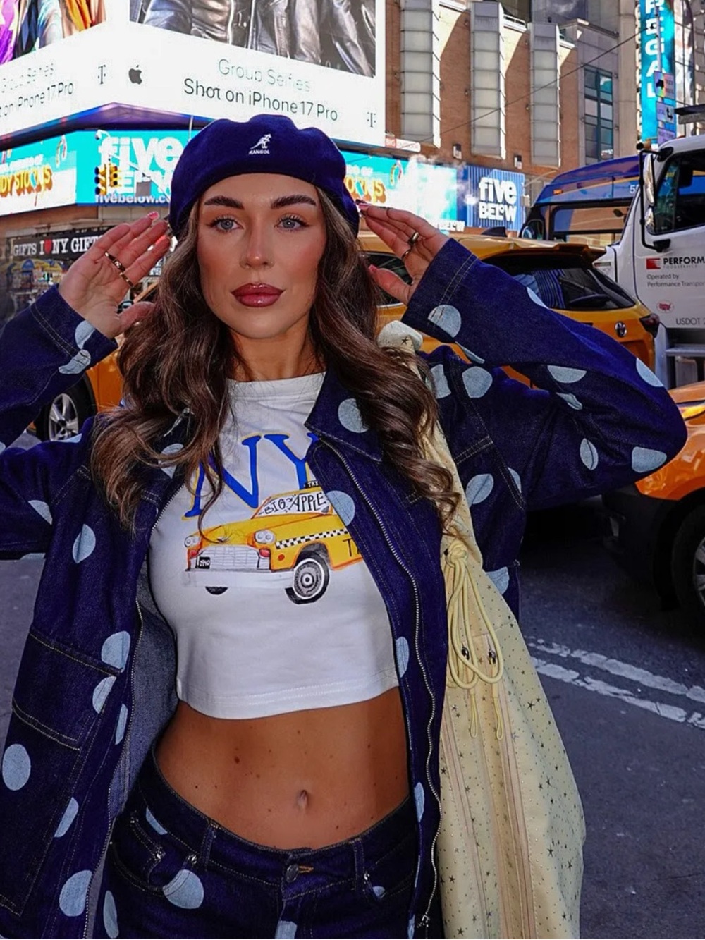 SET Polka Dot Wide-Leg Pants & Jacket - Baggy Dark Blue Denim
